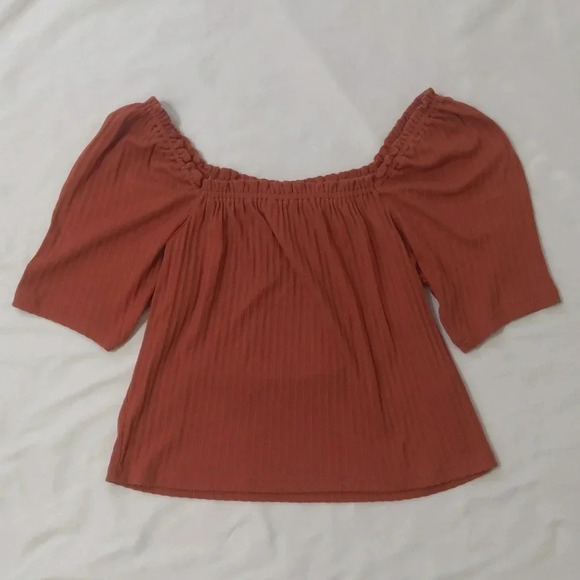 Madewell Knit Pointelle Peasant Top, Color Terracotta Size M - Picture 2 of 12